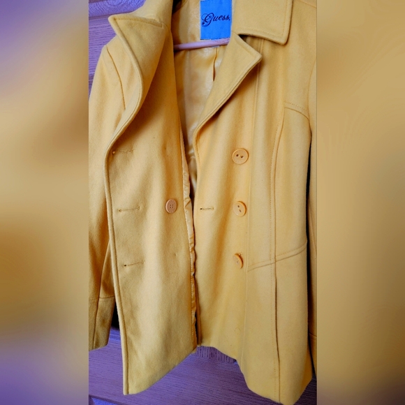 Guess Yellow Double Breasted Peacoat in Size Large - Picture 3 of 4